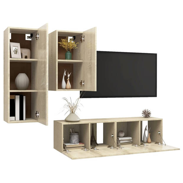 The Living Store Televisiemeubelset Sonoma eiken - 2x 60 x 30 x 30 cm - 1x 30.5 x 30 x 90 cm - 1x 30.5 x 30 x 60 cm