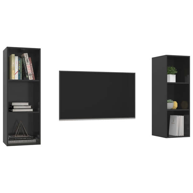 The Living Store TV-Meubelset - Hoogglans Zwart - 37 x 37 x 107 cm - 2 x TV-Meubel