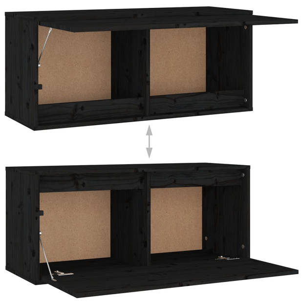 The Living Store Televisiekast - zwart - massief grenenhout - 4x30x30x60 cm - 2x80x30x35 cm