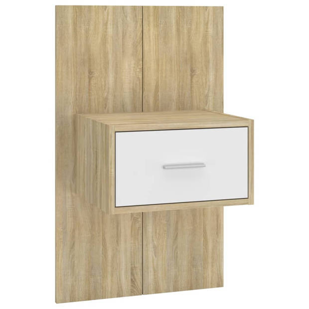 The Living Store Wandnachtkastjes - 48.5 x 32.5 x 80 cm - Wit en Sonoma Eiken - Inclusief 2 stuks