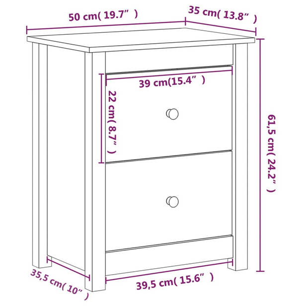 vidaXL Nachtkastje 50x35x61,5 cm massief grenenhout honingbruin