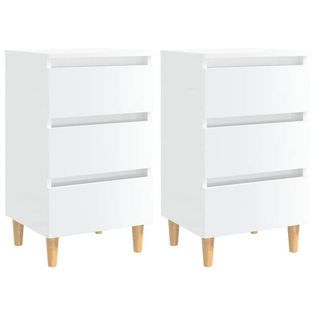 The Living Store Bedkastjes - Scandinavisch ontwerp - Hoogglans wit - 40 x 35 x 69 cm - 3 lades