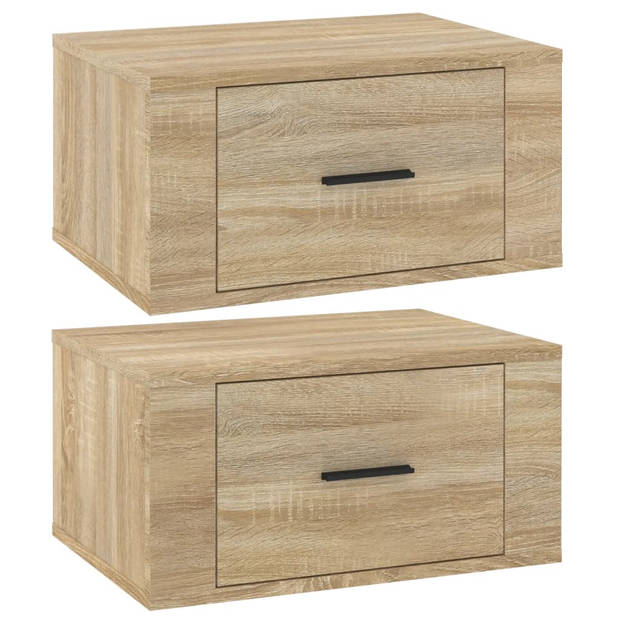 The Living Store Zwevende Wandnachtkastjes - Sonoma Eiken - 50 x 36 x 25 cm - Set van 2