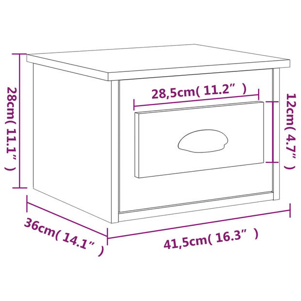 vidaXL Nachtkastje wandgemonteerd 41,5x36x28 cm bruin eikenkleurig