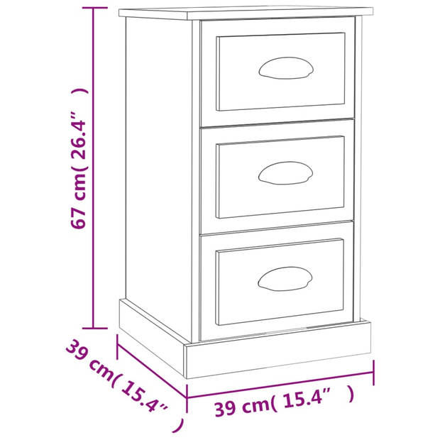 vidaXL Nachtkastje 39x39x67 cm bewerkt hout hoogglans wit