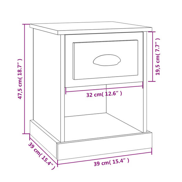 vidaXL Nachtkastje 39x39x47,5 cm bewerkt hout hoogglans wit