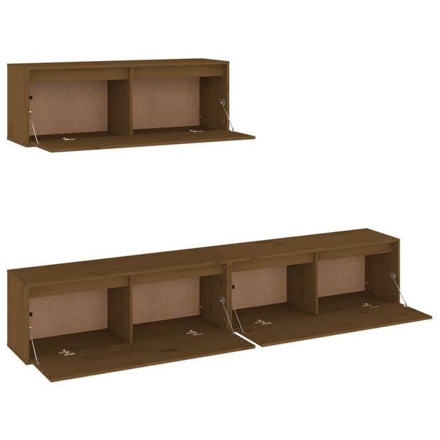 The Living Store TV-meubel Hangkast - Massief Grenenhout - 100 x 30 x 35 cm (B x D x H) - Honingbruin