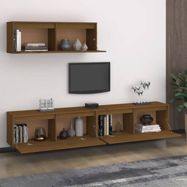 The Living Store TV-meubel Hangkast - Massief Grenenhout - 100 x 30 x 35 cm (B x D x H) - Honingbruin