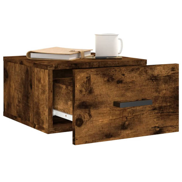 The Living Store Wandnachtkastje Smoked Oak 35x35x20 cm - Set van 2