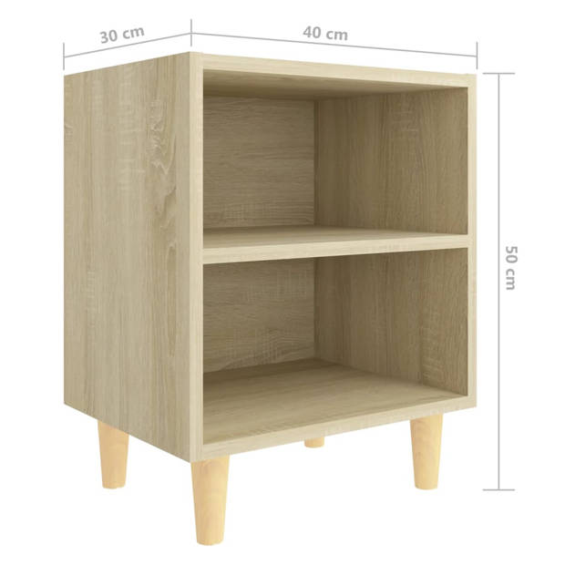 vidaXL Nachtkastjes 2 st met houten poten 40x30x50 cm sonoma eiken