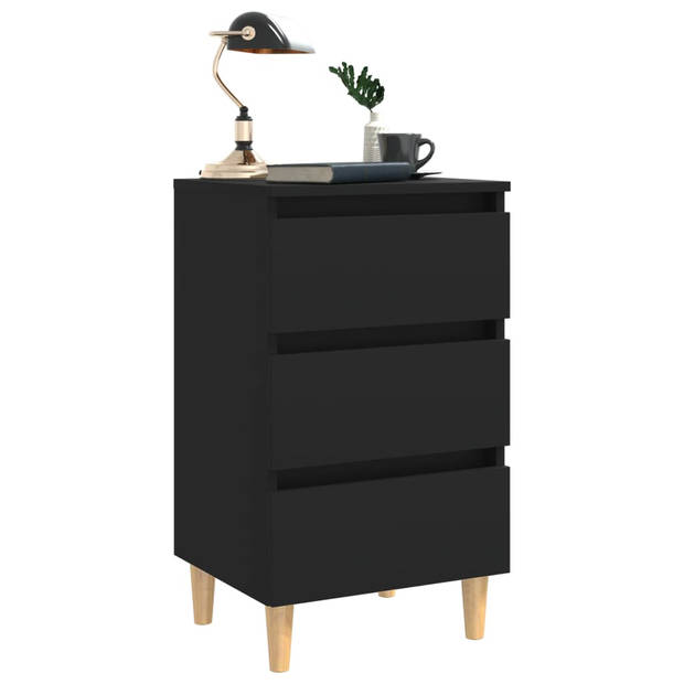 The Living Store Bedkastjes - Scandinavische charme - 4 houten poten - 3 lades - zwart - 40 x 35 x 69 cm