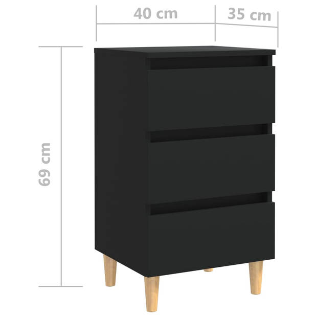 The Living Store Bedkastjes - Scandinavische charme - 4 houten poten - 3 lades - zwart - 40 x 35 x 69 cm