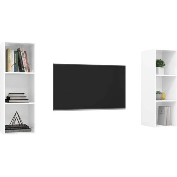 The Living Store TV-meubel - Televisiewandmeubelset - 37 x 37 x 107 cm - Hoogglans wit - Spaanplaat