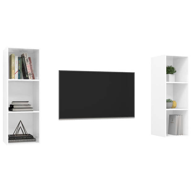 The Living Store TV-meubel - Televisiewandmeubelset - 37 x 37 x 107 cm - Hoogglans wit - Spaanplaat