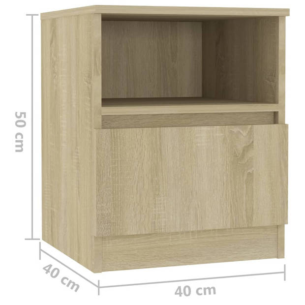 vidaXL Nachtkastjes 2 st 40x40x50 cm bewerkt hout sonoma eikenkleurig