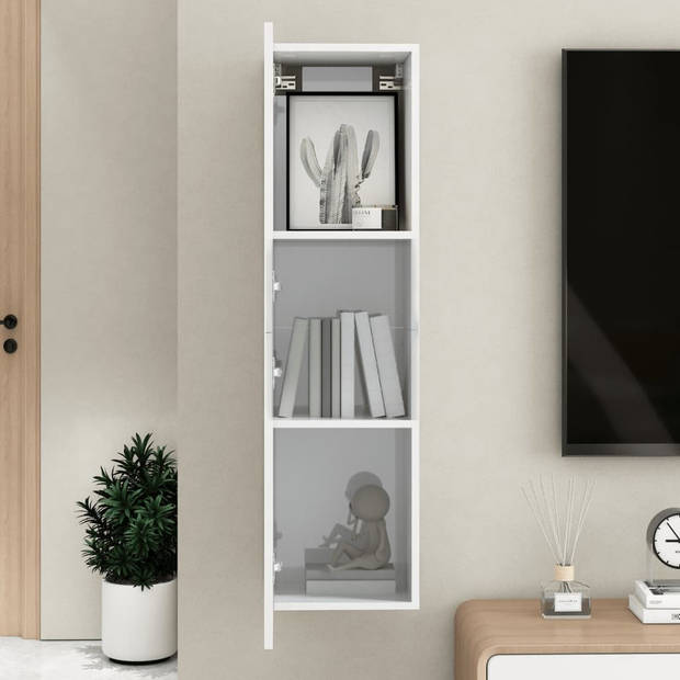 The Living Store Wandmeubel - Hangende televisiekast - hoogglans wit - spaanplaat - 30.5 x 30 x 110 cm (B x D x H)