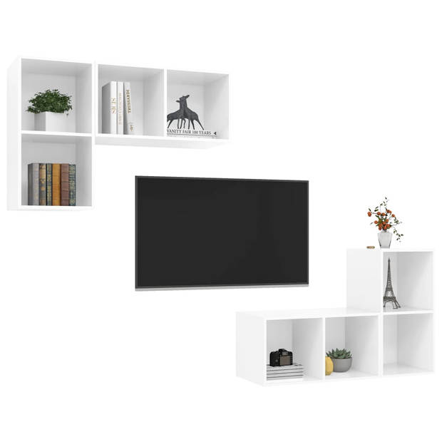The Living Store Televisiewandmeubel - Hoogglans wit - 37 x 37 x 72 cm