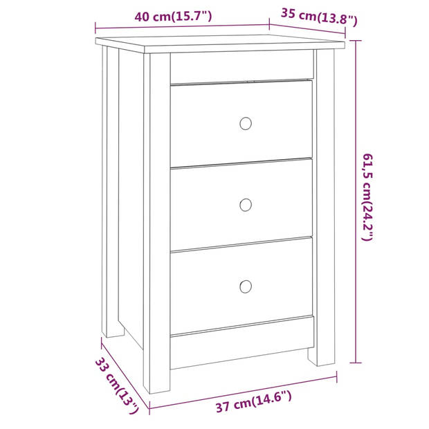 vidaXL Nachtkastjes 2 st 40x35x61,5 cm massief grenenhout