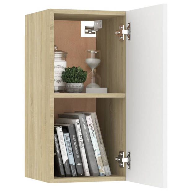 The Living Store Wandkast - wit en sonoma eiken - 30.5 x 30 x 60 cm - 2 schappen