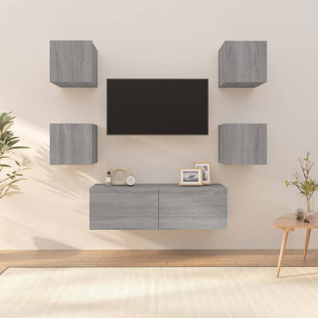 The Living Store Wandmeubel - TV-meubel - Grijs Sonoma Eiken - 30.5x30x30cm en 100x30x30cm - Inclusief 4x S en 1x L