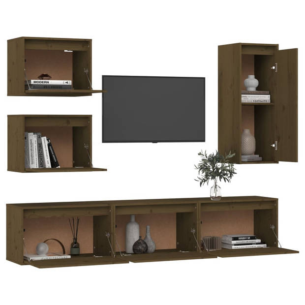 The Living Store Televisiemeubel - Klassiek - Massief grenenhout - 60x30x35 cm - Honingbruin