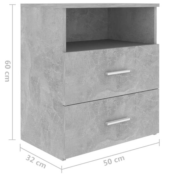 The Living Store Bedkastjes - Betongrijs - 50 x 32 x 60 cm - 2 lades - Stabiel en stevig