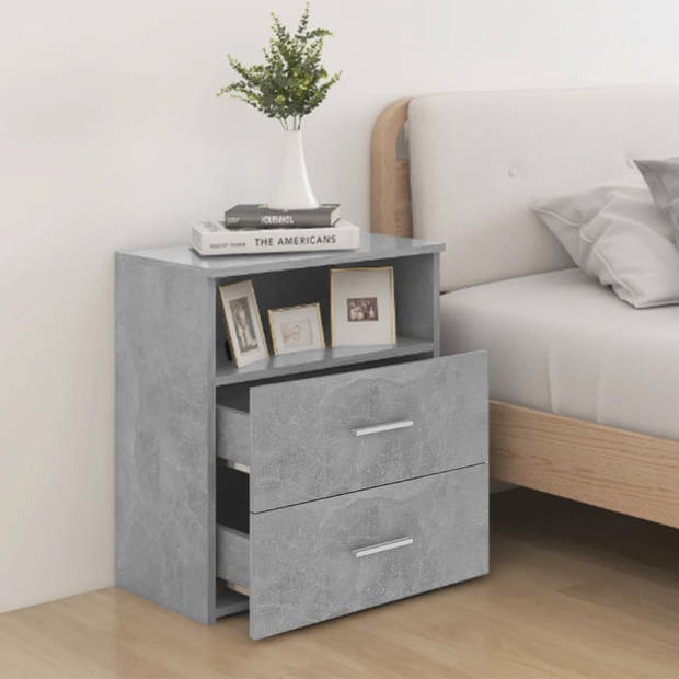 The Living Store Bedkastjes - Betongrijs - 50 x 32 x 60 cm - 2 lades - Stabiel en stevig