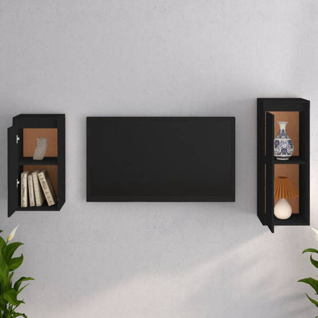 The Living Store TV-Kast - Grenenhout - 30 x 30 x 60 cm - 30 x 30 x 80 cm - Zwart