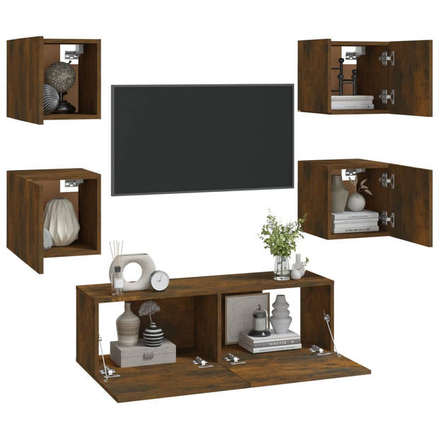 The Living Store TV-meubelset - Gerookt eiken - 4x (S) 30.5x30x30cm + 1x (L) 100x30x30cm