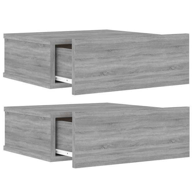 vidaXL Nachtkastjes 2 st zwevend 40x30x15 cm bewerkt hout grijs sonoma