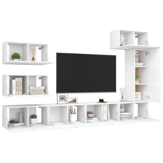 The Living Store Spaanplaat Televisiemeubelset - Hangend - Diverse vakken - Wit - 7x 60x30x30cm + 1x 30.5x30x90cm