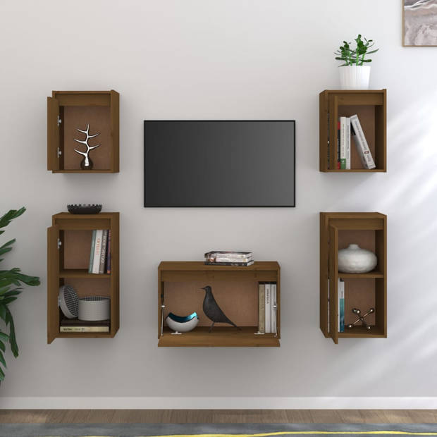 The Living Store Televisiemeubelset - Honey Brown - 2x 30x30x40 cm - 2x 30x30x60 cm - 1x 60x30x35 cm