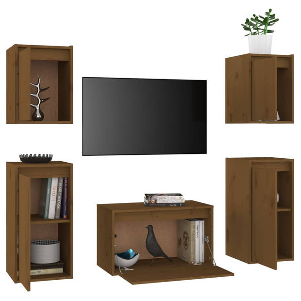 The Living Store Televisiemeubelset - Honey Brown - 2x 30x30x40 cm - 2x 30x30x60 cm - 1x 60x30x35 cm