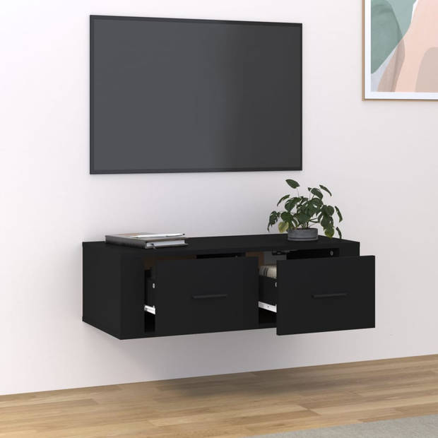 The Living Store Hangend TV-meubel - Zwart - 80 x 36 x 25 cm - Duurzaam materiaal