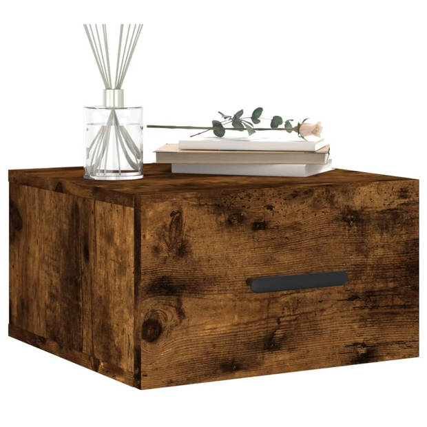 The Living Store Wandnachtkastje - Gerookt Eiken - 35 x 35 x 20 cm - Bewerkt Hout