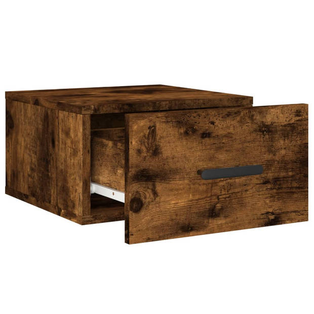 The Living Store Wandnachtkastje - Gerookt Eiken - 35 x 35 x 20 cm - Bewerkt Hout