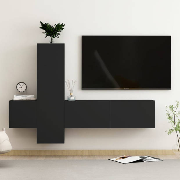 The Living Store TV-meubel - Stereokast - 100 x 30 x 30 cm - Zwart