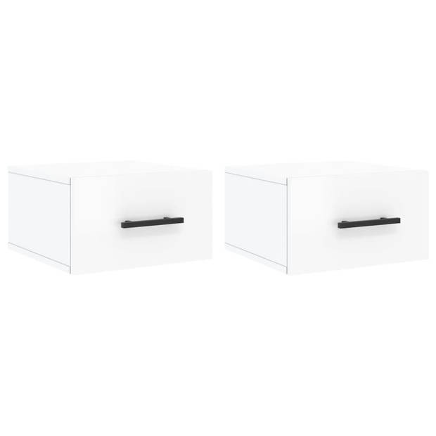 The Living Store Wandnachtkastje - Hoogglans wit - 35 x 35 x 20 cm - 2 stuks