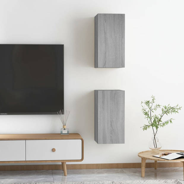 The Living Store Hangend tv-meubel - Grijs Sonoma Eiken - 30.5 x 30 x 60 cm - Bewerkt hout - Set van 2