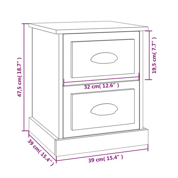 vidaXL Nachtkastje 39x39x47,5 cm bewerkt hout betongrijs