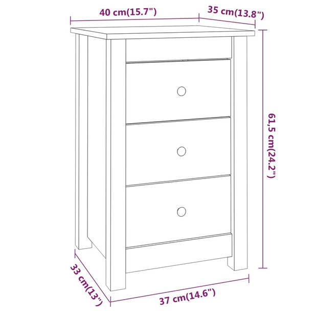 vidaXL Nachtkastje 40x35x61,5 cm massief grenenhout