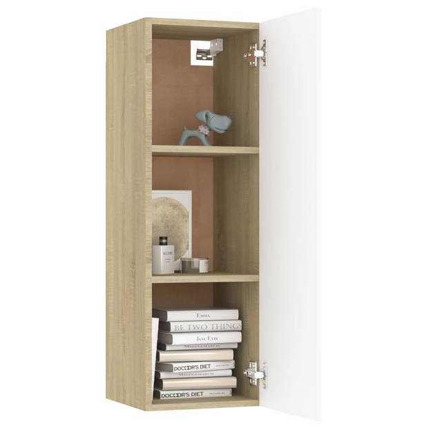 The Living Store - Wandkast - TV-meubel - 30.5 x 30 x 90 cm - wit en sonoma eiken - spaanplaat