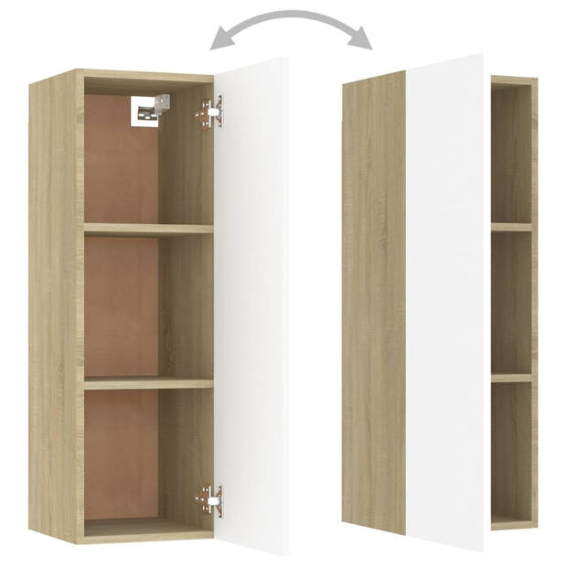 The Living Store - Wandkast - TV-meubel - 30.5 x 30 x 90 cm - wit en sonoma eiken - spaanplaat