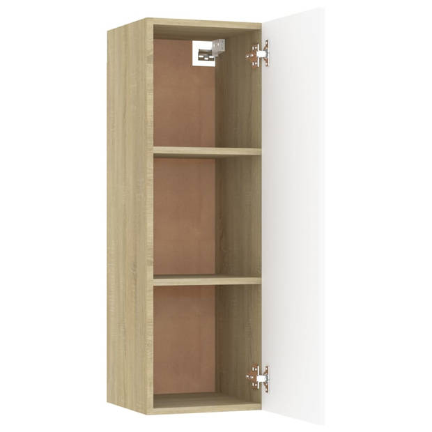 The Living Store - Wandkast - TV-meubel - 30.5 x 30 x 90 cm - wit en sonoma eiken - spaanplaat