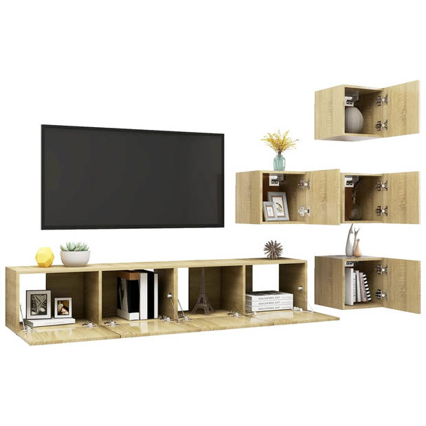 The Living Store TV-meubelset Sonoma Eiken - Hangende spaanplaten kasten - Verschillende maten - Eenvoudig te reinigen