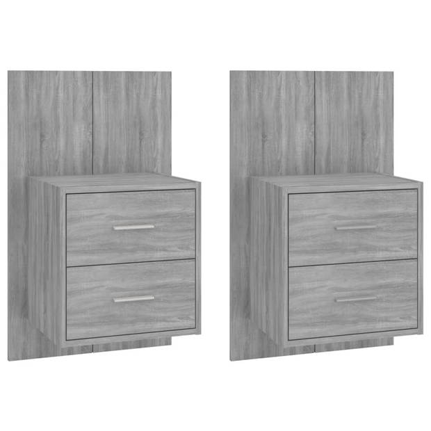 The Living Store Wandnachtkastjes - Grijs Sonoma Eiken - 48.5 x 32.5 x 80 cm - Bewerkt Hout