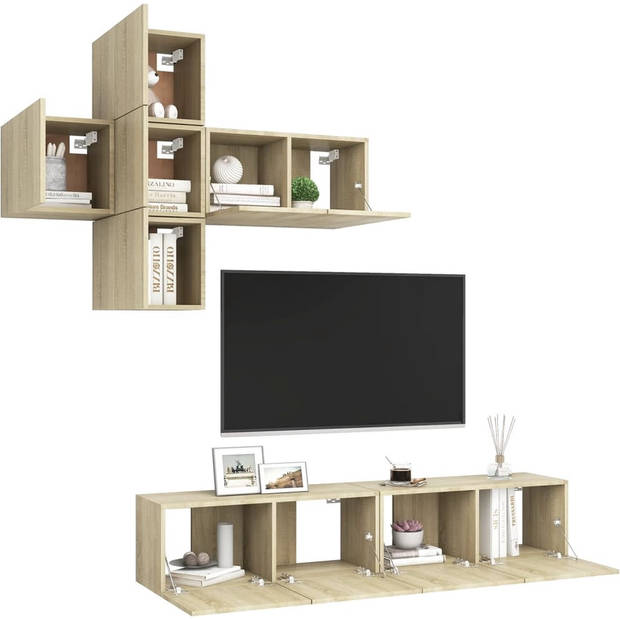 The Living Store Televisiemeubelset Hangend Sonoma Eiken - 1x60x30 cm - 2x80x30 cm - 4x30.5x30 cm