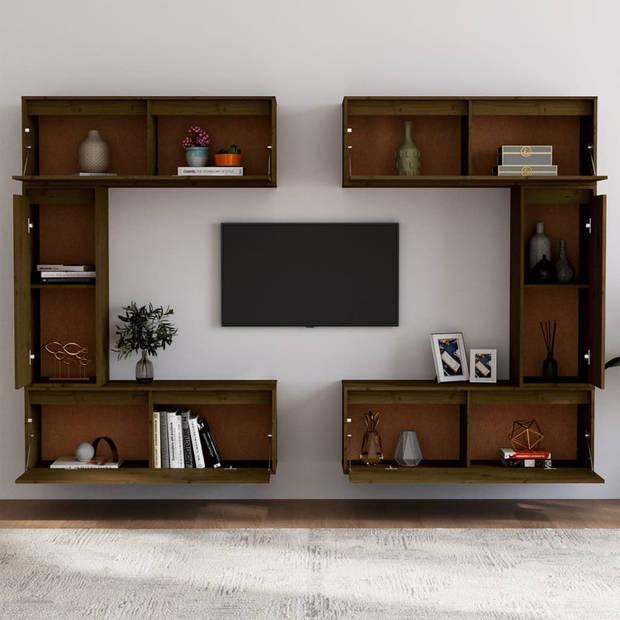 The Living Store TV-meubels - Klassiek design - Massief grenenhout - Verschillende maten - Honingbruin