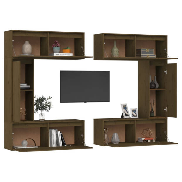 The Living Store TV-meubels - Klassiek design - Massief grenenhout - Verschillende maten - Honingbruin