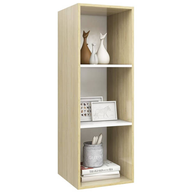 The Living Store Televisiewandmeubel - Sonoma eiken en wit - 37 x 37 x 107 cm